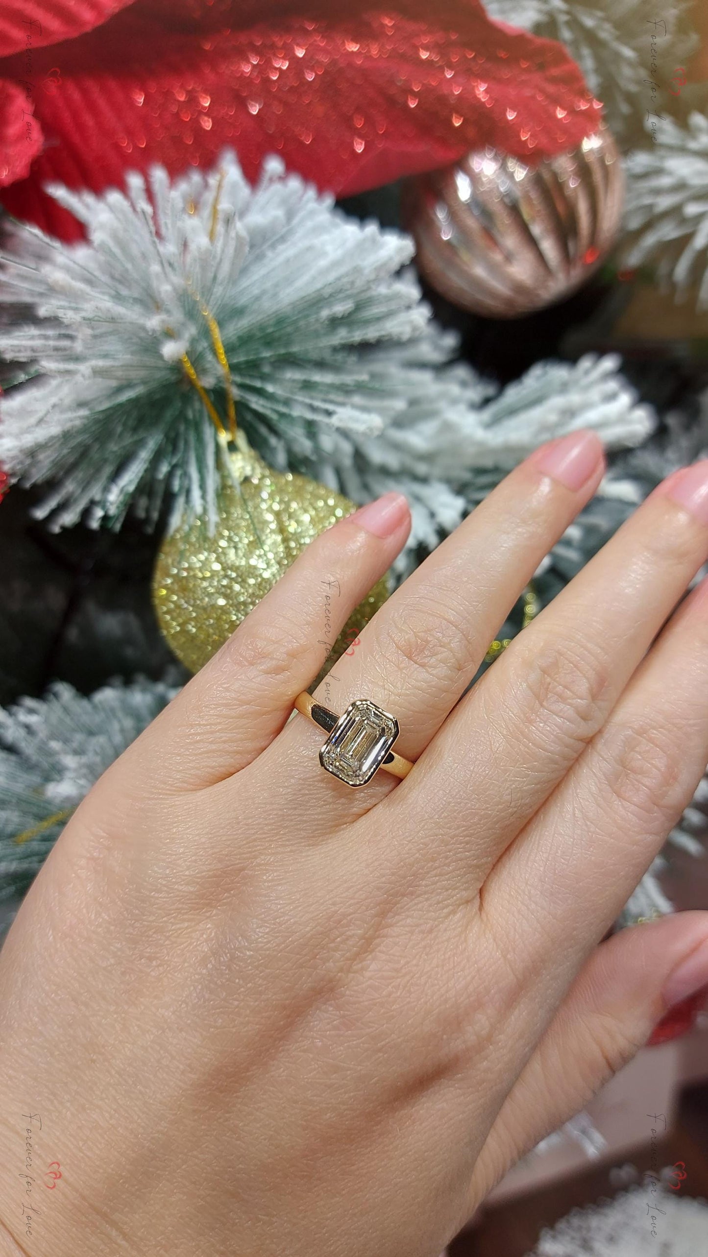 3 Karat Smaragd Labordiamant, Smaragd Solitär Verlobungsring Emerald cut Moissanite engagement ring in 935 Argentium Silber — custom handcrafted by Forever For Love