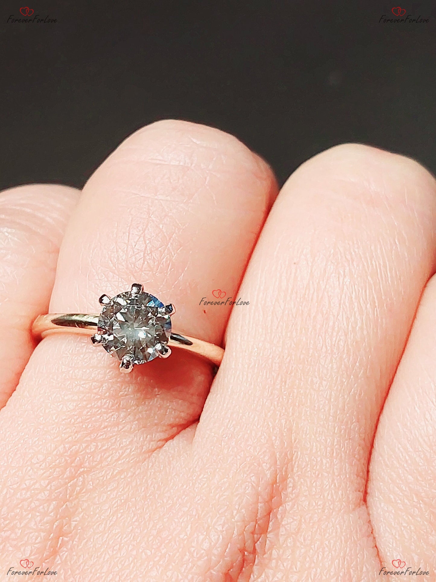 1 Ct IGI Certified Round Lab Diamond Engagement Ring Round cut 1Ct Moissanite Brilliant Cut engagement ring in 935 Argentium Silver — custom handcrafted by Forever For Love