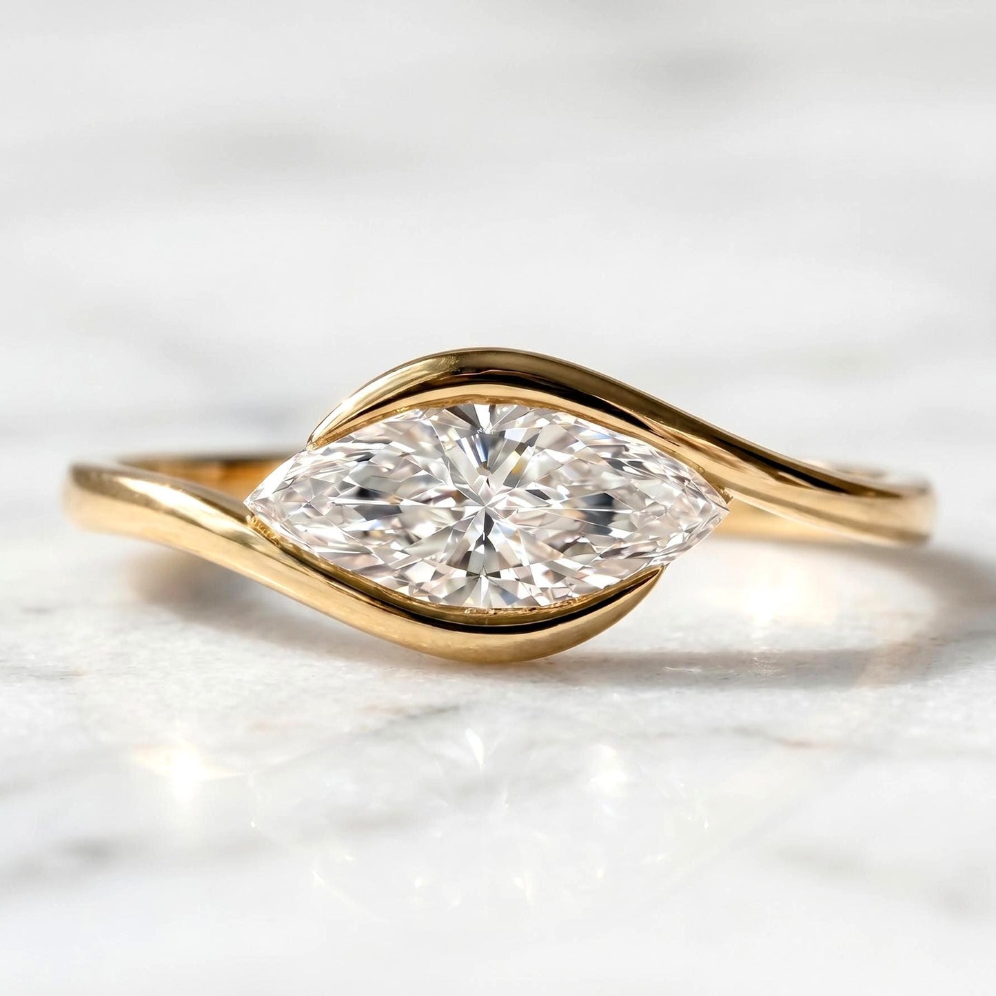Marquise Ring E, VVS2 Reinheit Minimalistischer Ring Kleiner East West Ring Lab Grown Diamant Ring Solitaire Ring für Sie Marquise Verlobungsring Marquise cut Moissanite engagement ring in 935 Argentium Silber — custom handcrafted by Forever For Love