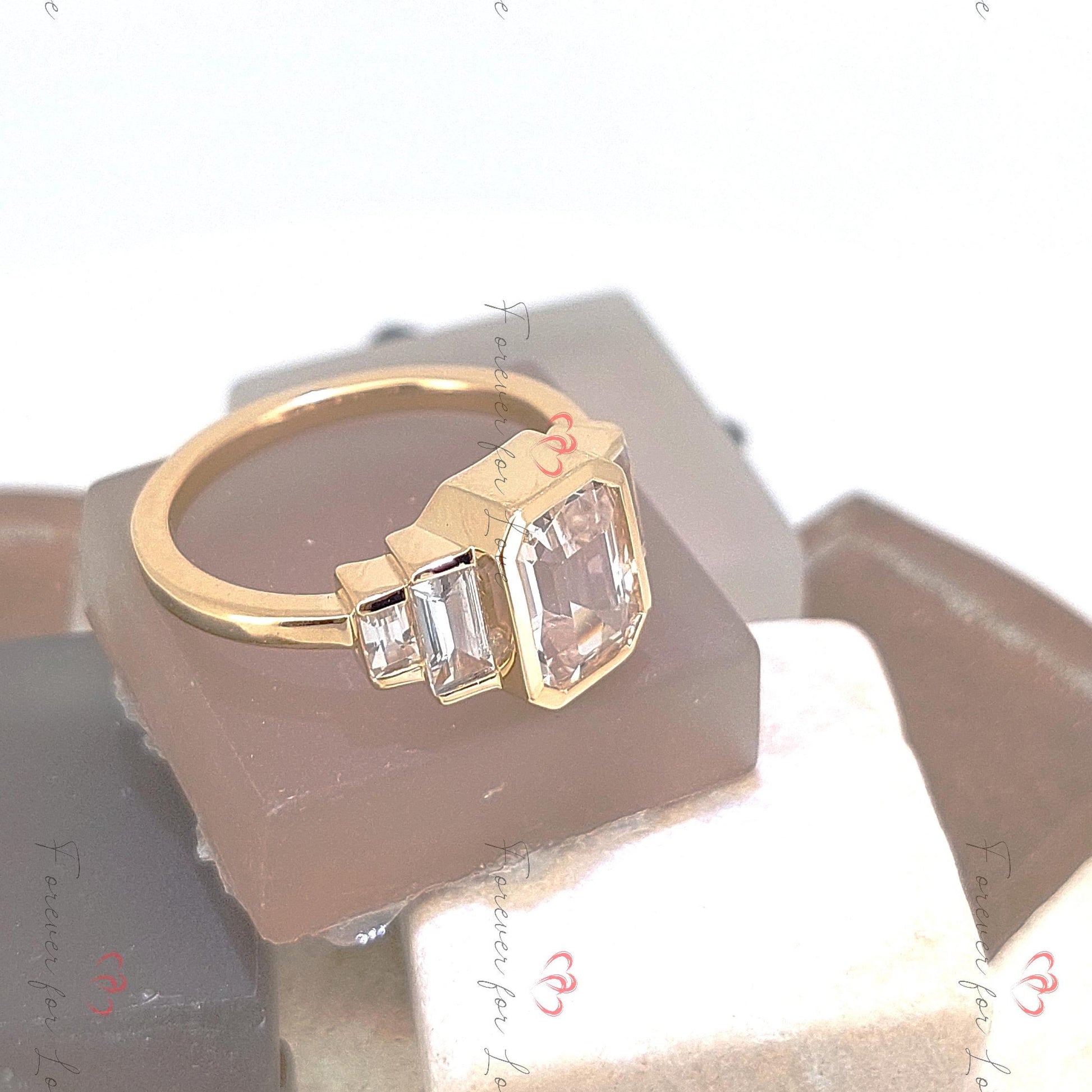 Baguette Natural Diamond, Sapphire Three Stone Engagement Ring