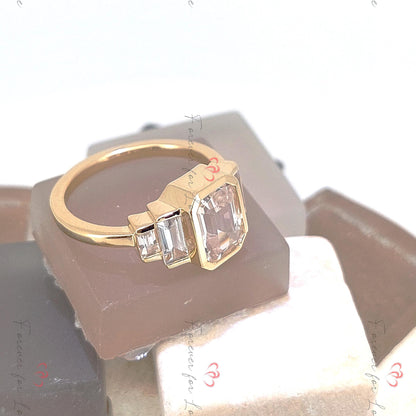 Baguette Natural Diamond, Sapphire Three Stone Engagement Ring