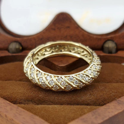 Cupcake Pave Diamond Band, Wide Gold Ring, 1.00 total carats Statement Ring, Round Brilliant Diamond Eternity Ring, Perfect gift For Her.