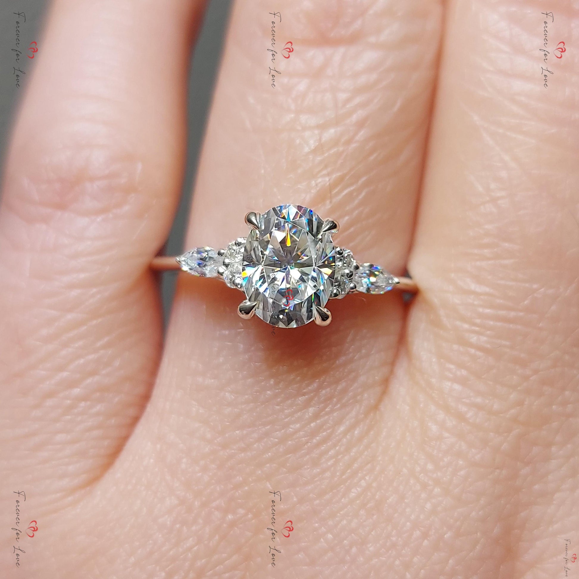 Oval Moissanite Three Stone Engagement Ring
