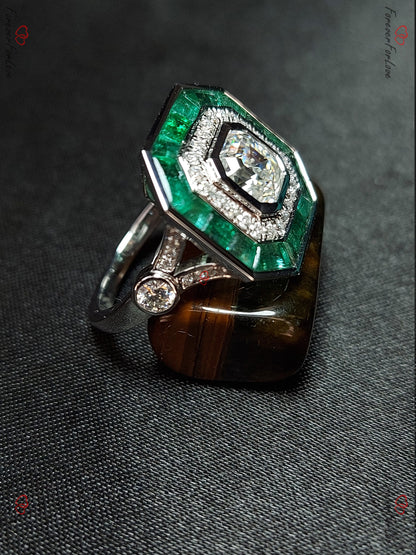 Asscher Moissanite, Emerald Halo Engagement Ring