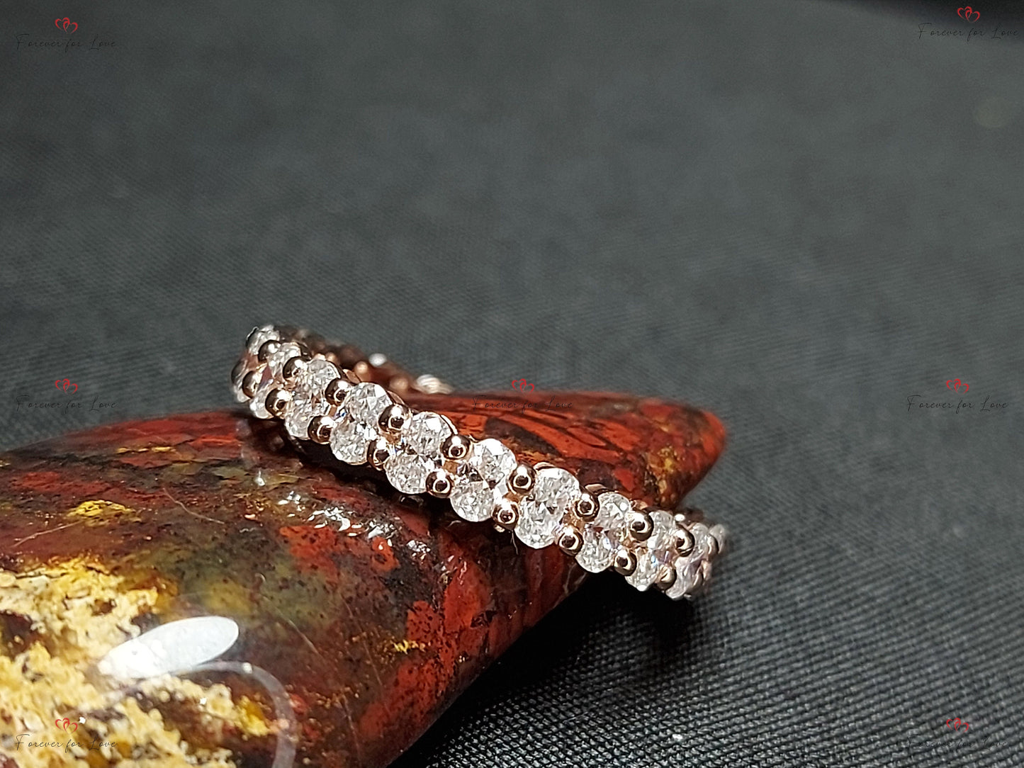 Oval Natural Diamond Full Eternity Band Oval cut Moissanite Brilliant Cut engagement ring in 935 Argentium Silver — custom handcrafted by Forever For Love
