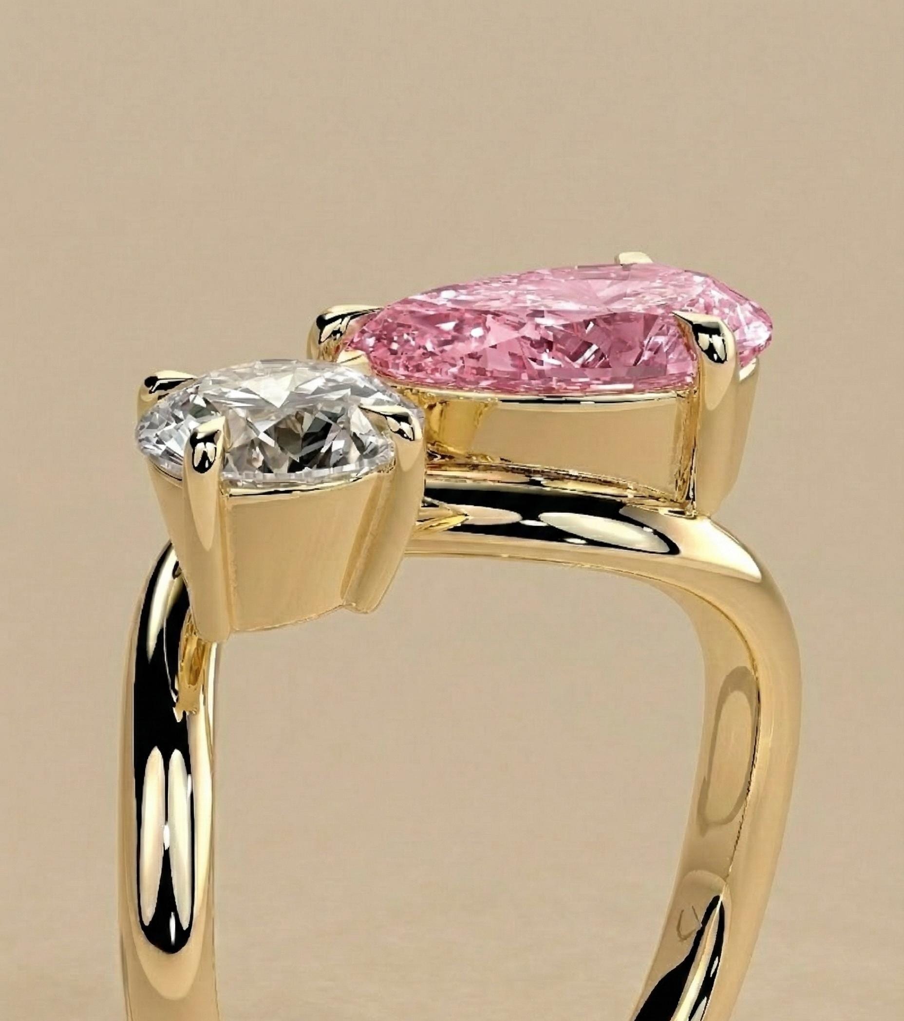 1.5 Ct Pear Pink Lab Diamond, Sapphire Engagement Ring