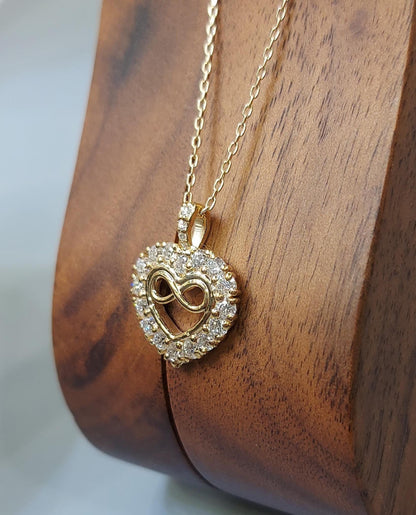 14k Massivgold Unendlichkeit Herz Halskette für Damen, Diamant Unendlichkeits-Herz-Anhänger, Kleine Herzförmige Liebeskette, Geschenk für Sie