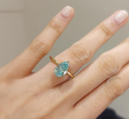 2 Ct Pear Diamond, Moissanite Hidden Halo Engagement Ring