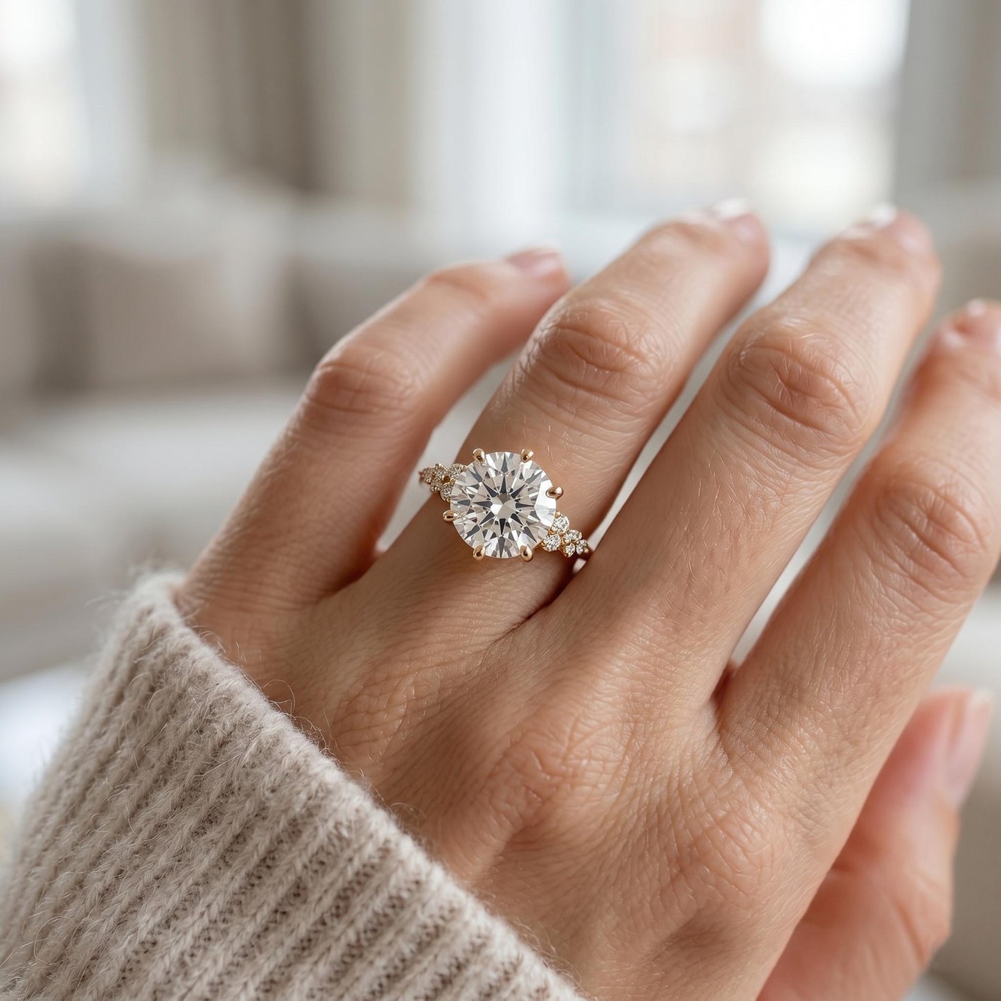 4,5 Karat IGI-zertifizierter runder Labor-Diamant-Verlobungsring Round cut Moissanite engagement ring in 935 Argentium Silber — custom handcrafted by Forever For Love