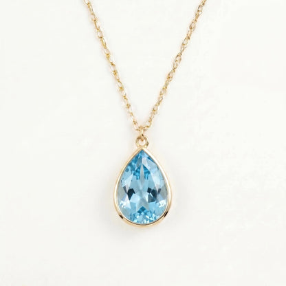 1 Karat Birnen-Aquamarin-Halskette, 14 Karat Massivgold, zarter minimalistischer Anhänger, Birnenhalskette für Damen, besonderes Geschenk für sie.