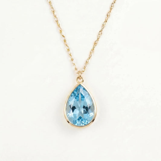 1ct Pear Aquamarine  Necklace, 14k Solid Gold, Dainty Minimalist Pendant, Pear Women's Necklace, Special Gift For Her.