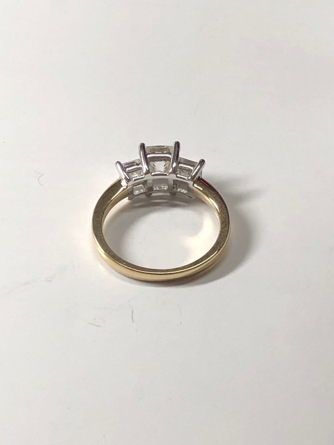 Princess Diamond, Moissanite Three Stone Engagement Ring Princess cut Moissanite engagement ring in Gold or Platinum — custom handcrafted by Forever For Love