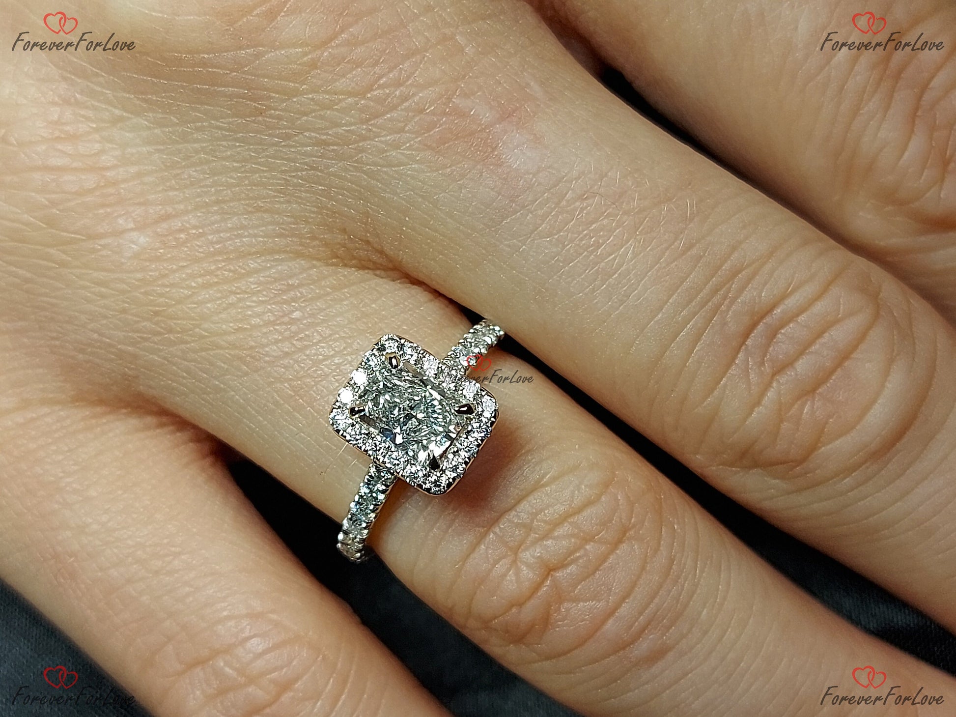 0.7 Ct IGI Certified Radiant Lab Diamond Halo Engagement Ring