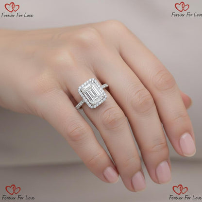 5 Ct IGI Certified Emerald Lab Diamond Halo Engagement Ring