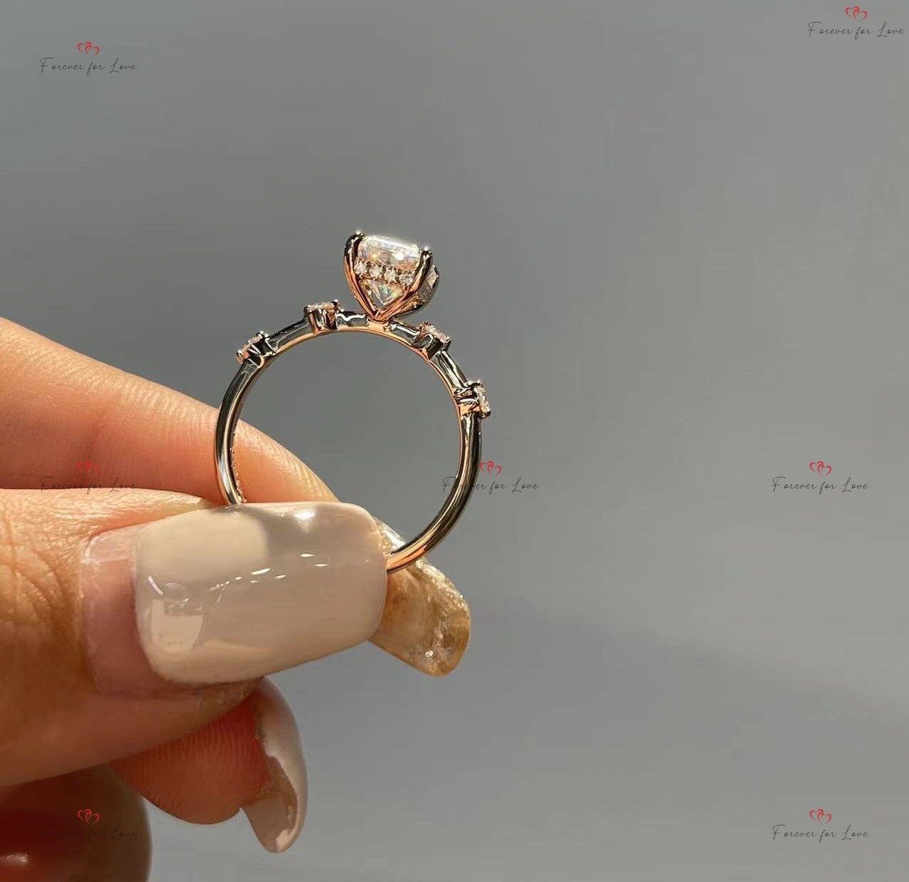1 Karat strahlender Moissanit-Verlobungsring Radiant cut Moissanite engagement ring in 935er Argentium Silber — custom handcrafted by Forever For Love