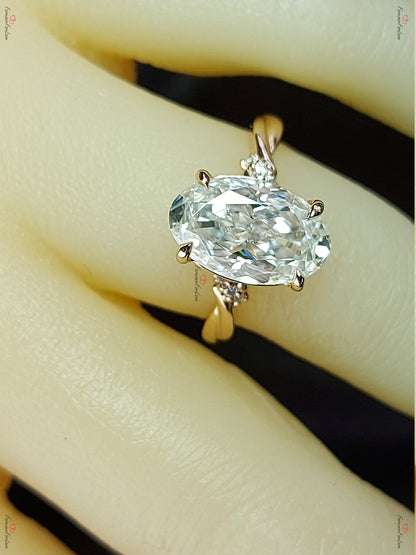 5.5 Ct Oval Cut twist band Engagement Ring,Moissanite Engagement in Solid Gold, Elongated Oval Engagement Ring, Modern Engagement Ring.
