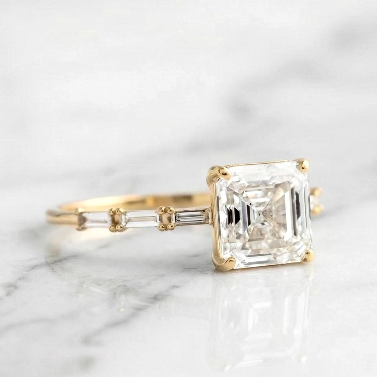 3.12 Ct IGI Certified Asscher Lab Diamond Solitaire Engagement Ring Asscher cut 1Ct Moissanite Brilliant Cut engagement ring in 935 Argentium Silver — custom handcrafted by Forever For Love