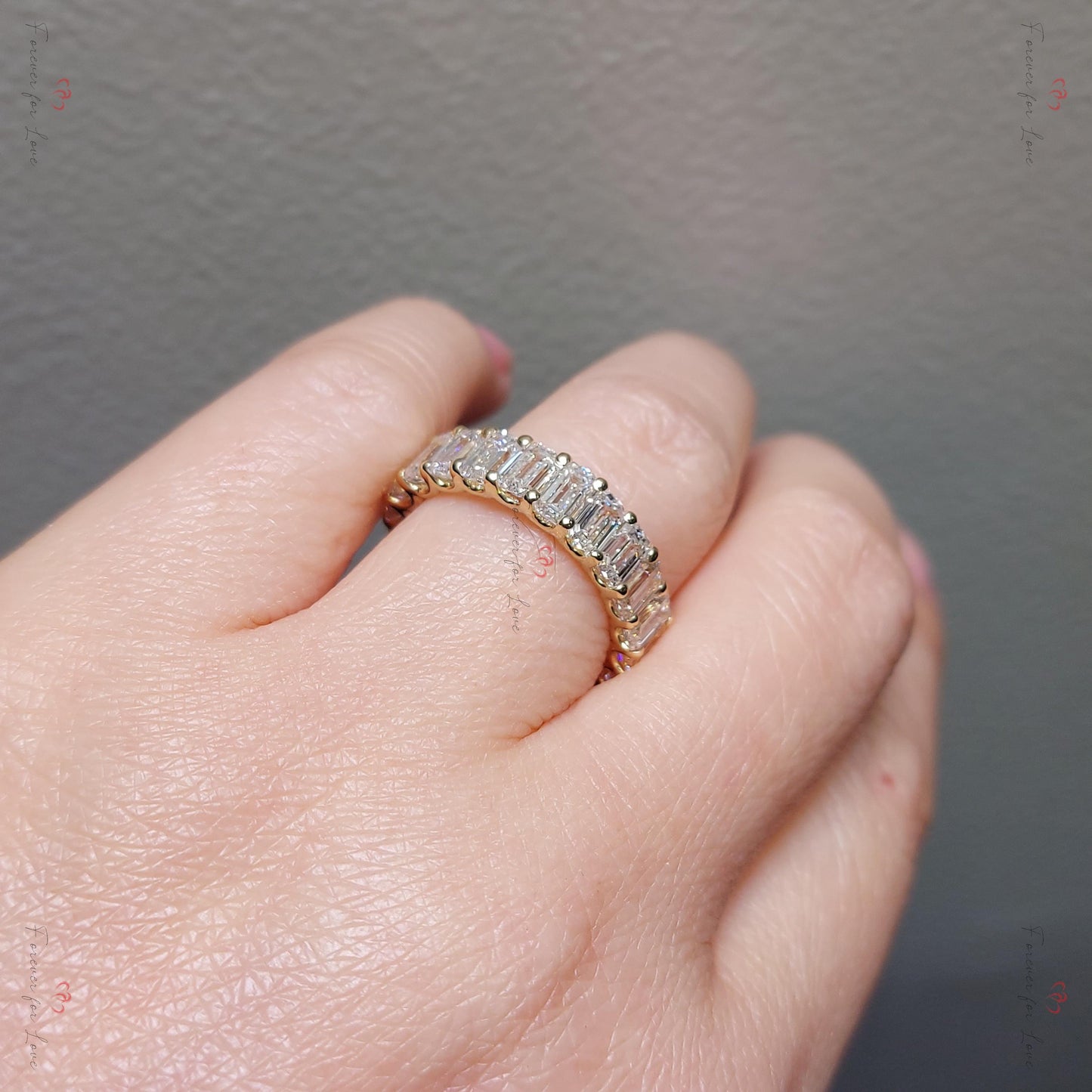 0.4 Ct Baguette Lab Diamond Full Eternity Band Baguette cut Moissanite Brilliant Cut engagement ring in 935 Argentium Silver — custom handcrafted by Forever For Love