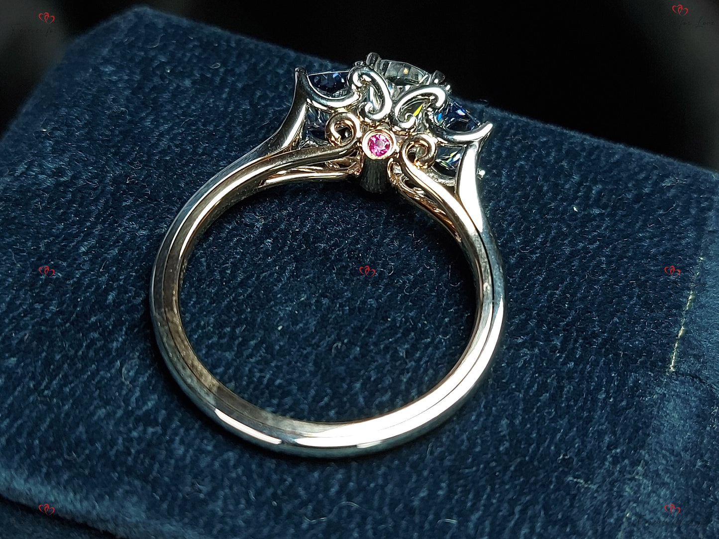 Radiant Moissanite Three Stone Engagement Ring Radiant cut Moissanite engagement ring in Gold or Platinum — custom handcrafted by Forever For Love