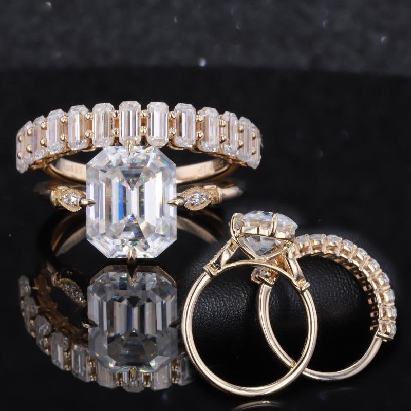 Emerald Diamond, Moissanite, Emerald Solitaire Engagement Ring