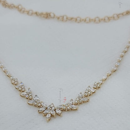 18K massives Gold Collier für die Hochzeit mit Cluster, echte Diamant Marquise Halskette, Diamant Kettenhalskette Jubiläumsgeschenk.