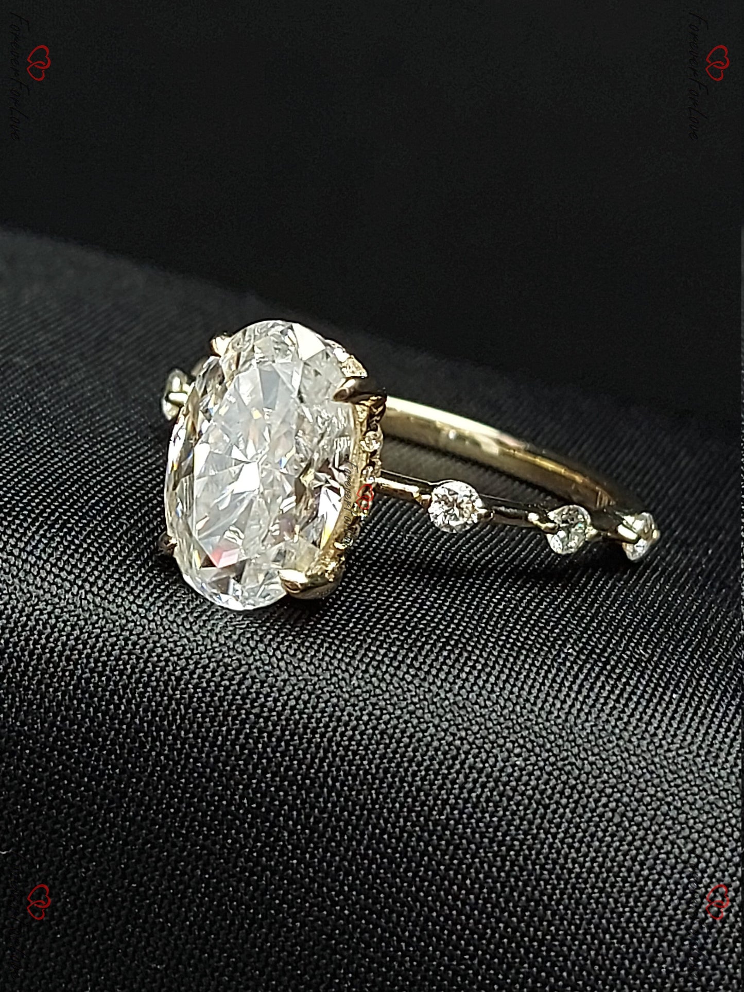 4 Ct Oval Moissanite Crushed Ice Solitaire Engagement Ring Oval cut 1Ct Moissanite Brilliant Cut engagement ring in 935 Argentium Silver — custom handcrafted by Forever For Love