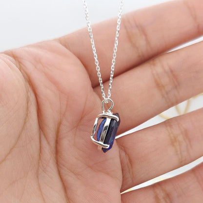 Blauer Saphir Anhänger Halskette 14K Massives Weißgold für Damen Oval Geformte Blaue Saphir Halskette Anhänger, Geburtsstein-Halskette, Perfektes Geschenk