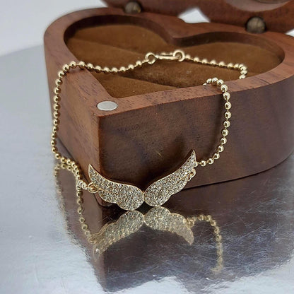 14k Gold Diamant Flügel Armband, Massives Gold Flügel Charm Armband, Diamant Flügel Armband, Gold Diamant Armband, Perfektes Geschenk