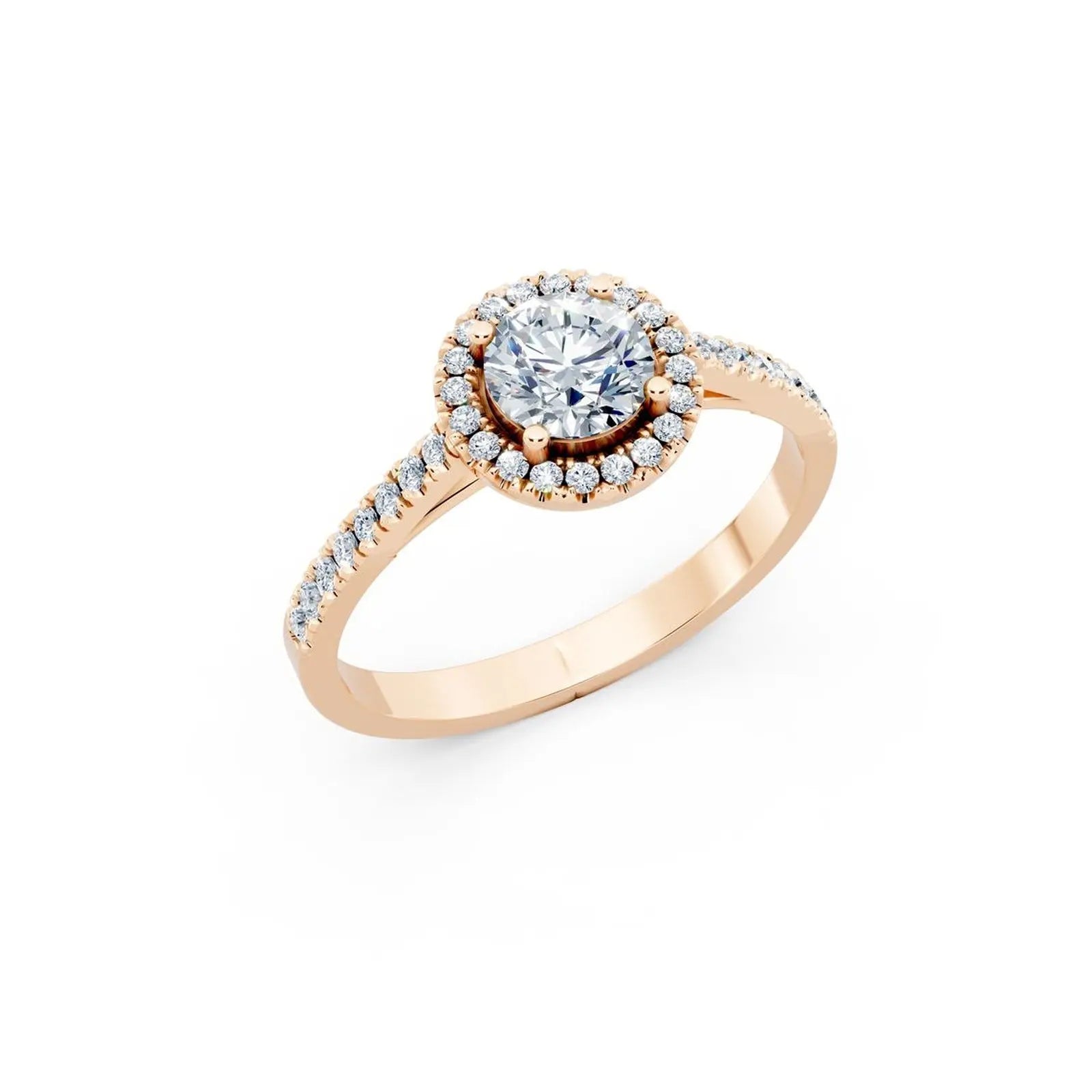 Milgrain Halo Diamond Engagement Ring with Pave Band - Round