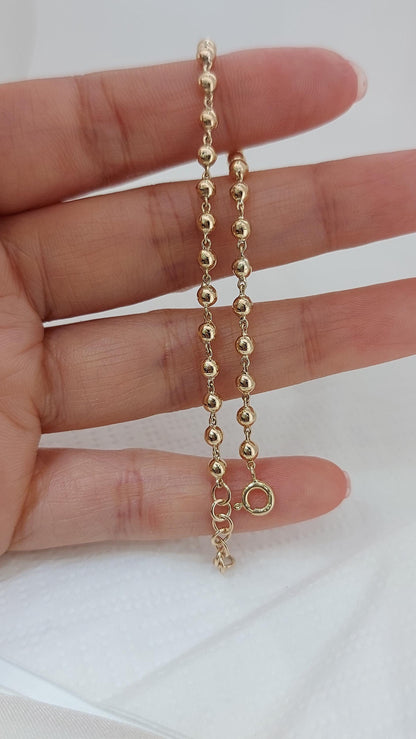 Perlenarmband 3MM 14k Gold, Perlenarmband-Set, Goldkette mit Perlen zum Layern, auffälliges Goldarmband, Kugelarmband mit Kette