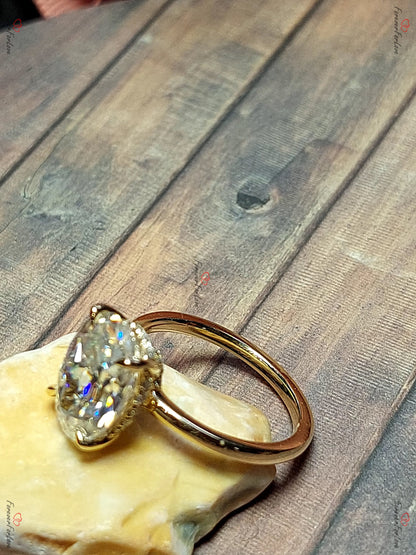 4.5 Ct Oval Diamond, Moissanite Hidden Halo Engagement Ring