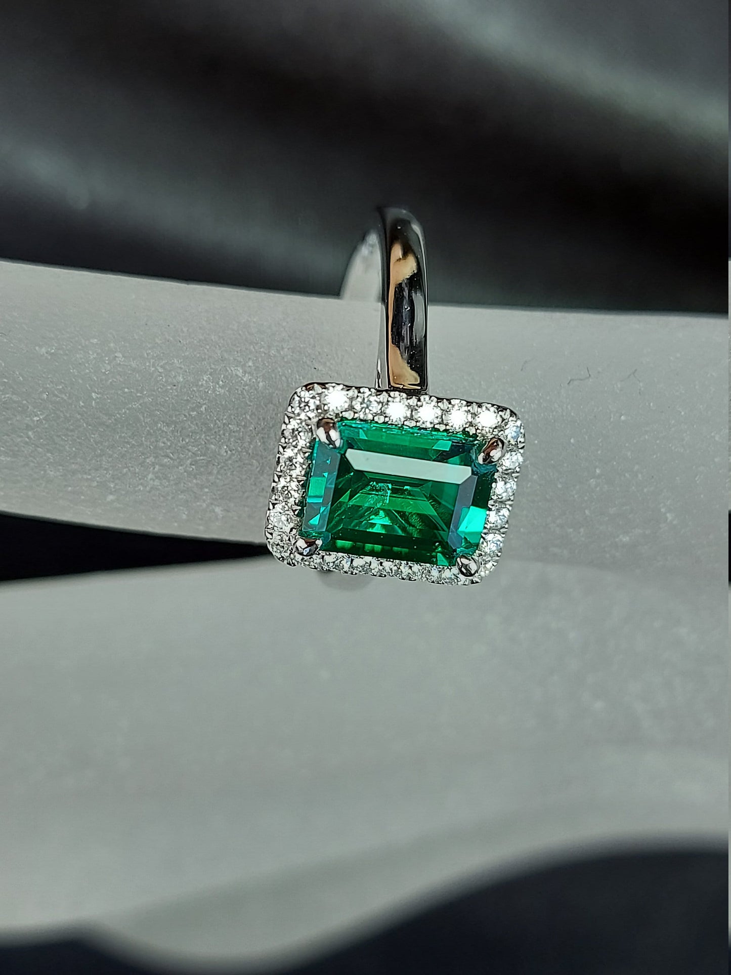 1.5 Ct Emerald with Emerald Halo Engagement Ring Emerald Cut cut 1Ct Natural Emerald engagement ring in 935 Argentium Silver — custom handcrafted by Forever For Love