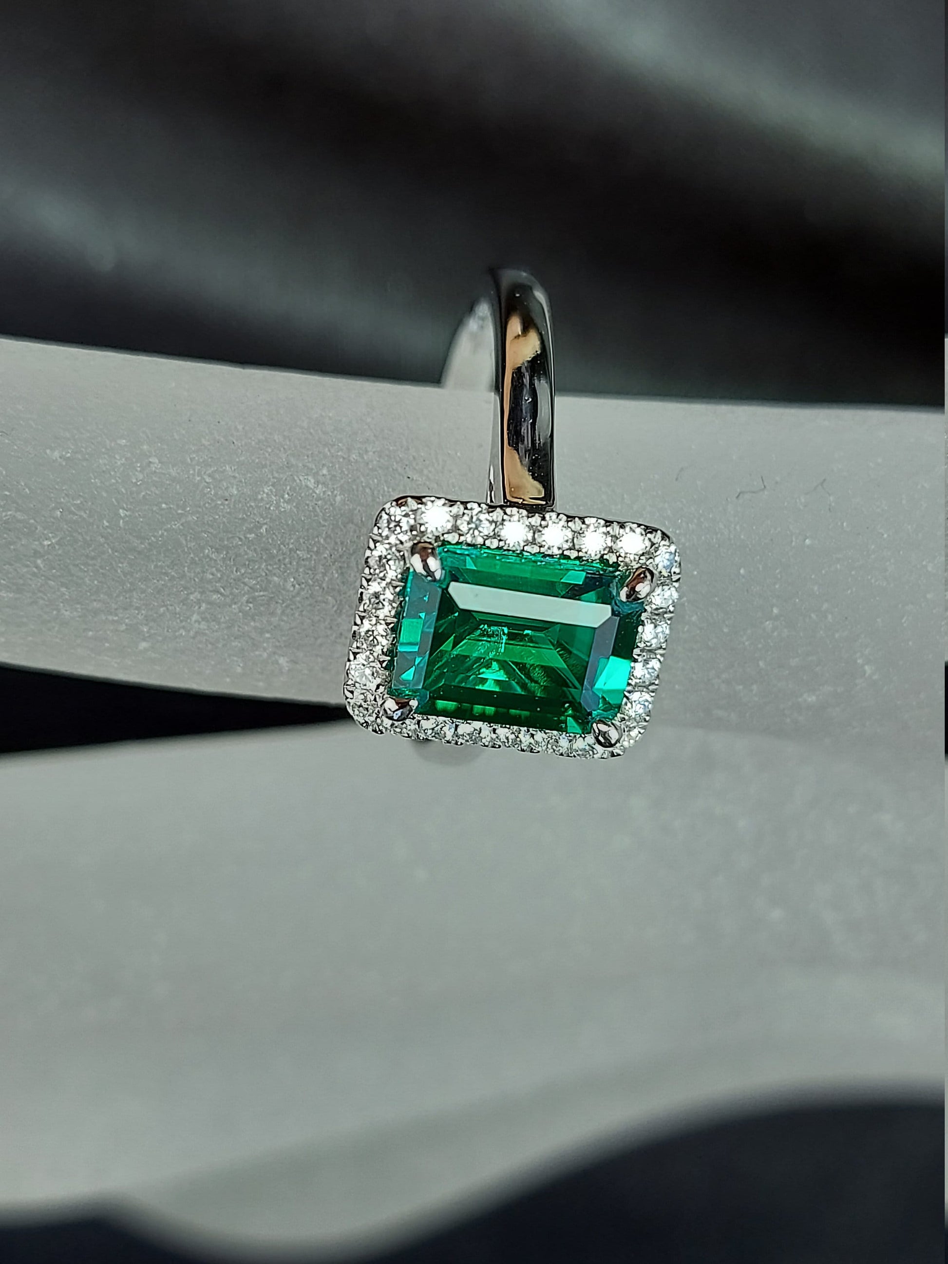 1.5 Ct Emerald Diamond, Emerald Halo Engagement Ring