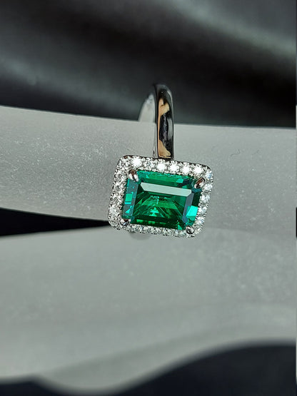 1.5 Ct Emerald Diamond, Emerald Halo Engagement Ring