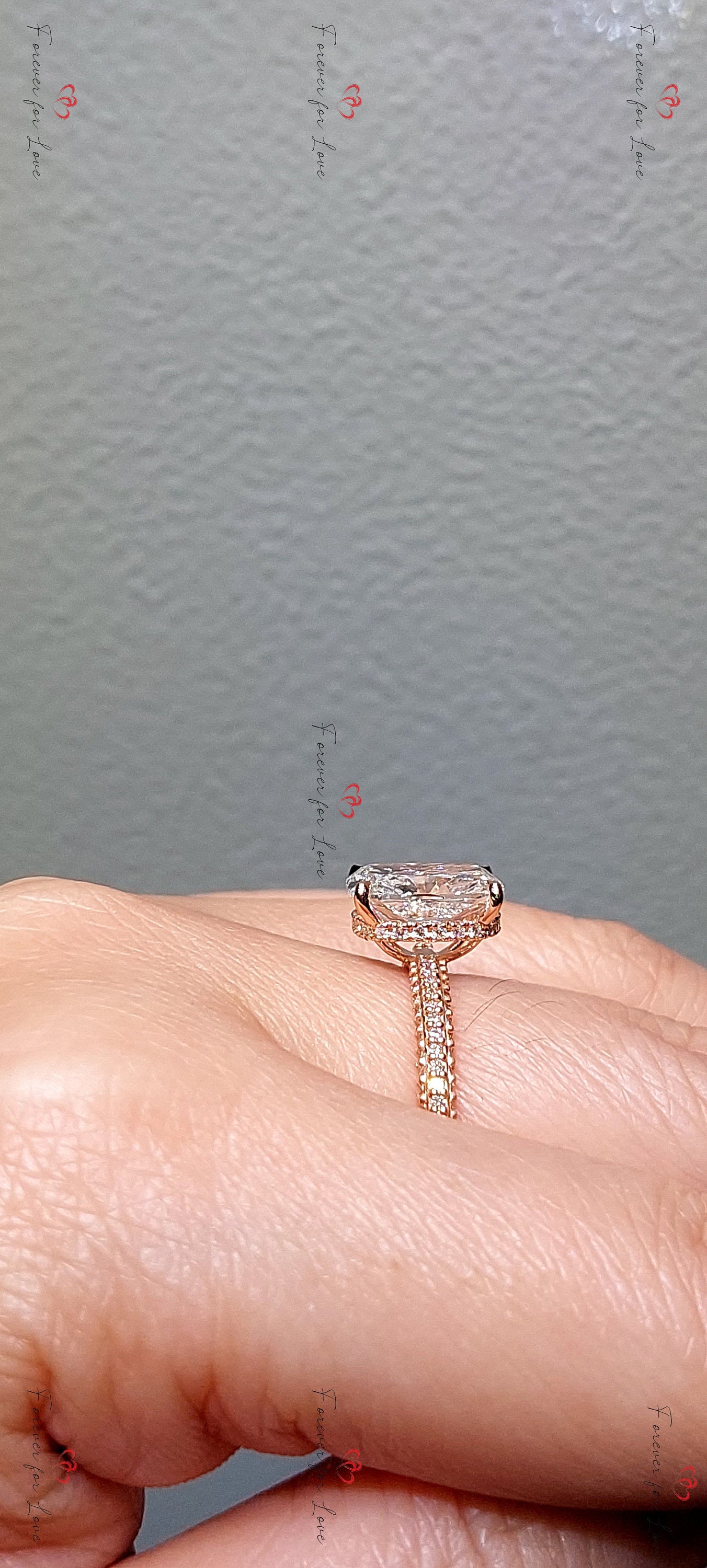 3 Ct IGI Certified Cushion Lab Diamond Hidden Halo Engagement Ring Cushion cut 1Ct Moissanite Brilliant Cut engagement ring in 935 Argentium Silver — custom handcrafted by Forever For Love