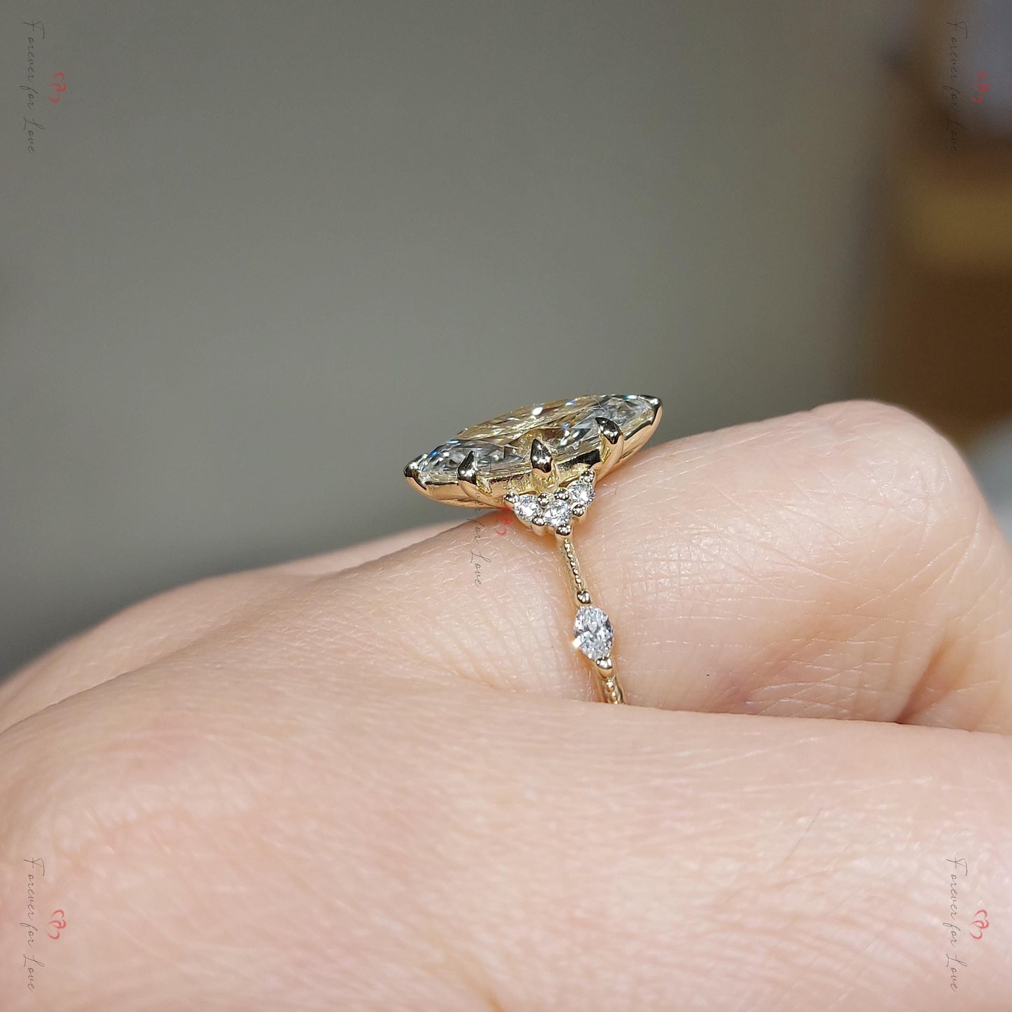 Vintage Style Inspired Engagement Ring,  2.0 Carat F ,VS1  Marquise Cut Lab Grown Diamond Ring, Knife Edge Wedding Anniversary Gift.