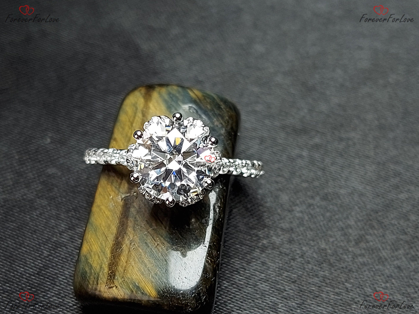 Round Moissanite Vintage Flower Prong Engagement Ring Round cut 1Ct Moissanite Brilliant Cut engagement ring in 935 Argentium Silver — custom handcrafted by Forever For Love
