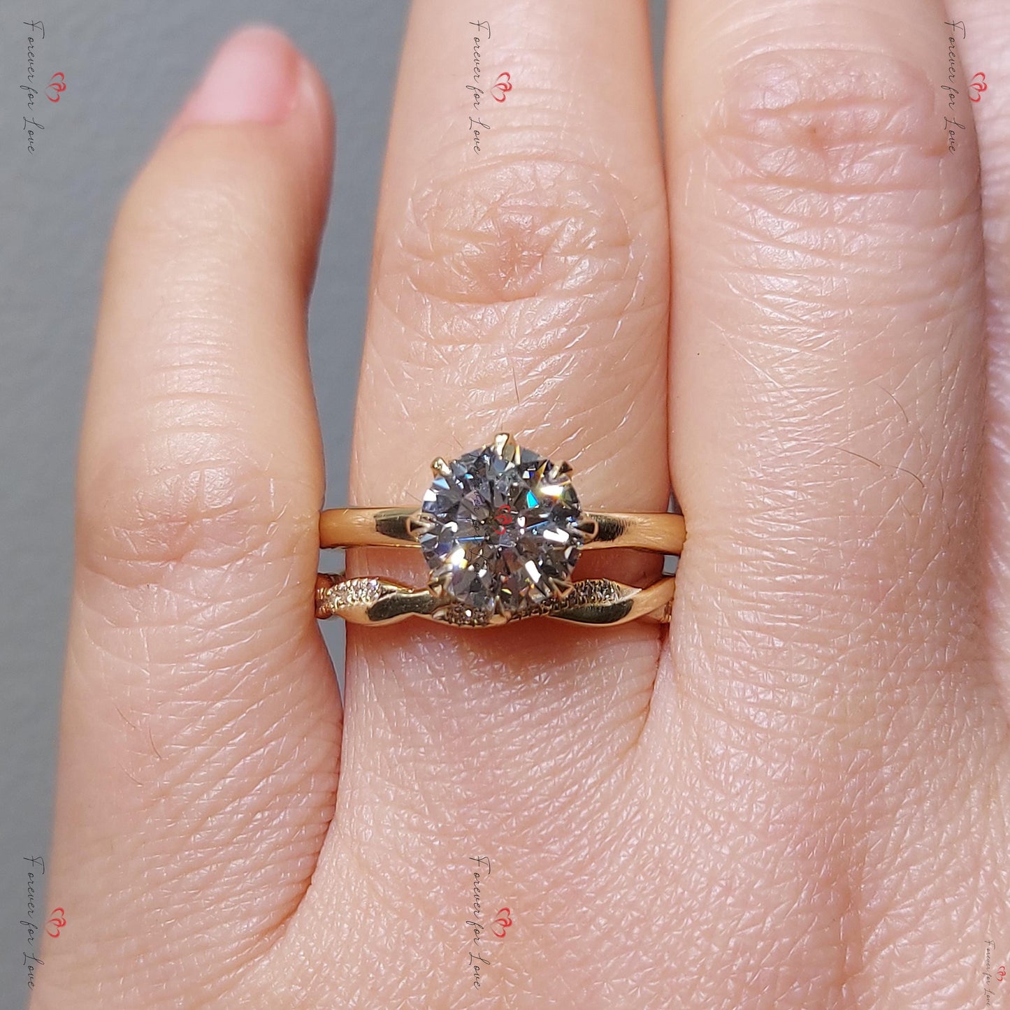 Antiker runder Diamant-Verlobungsring, runder Diamant-Cluster-Ring aus Labor, Gelbgold Diamantring, runder Vintage-Brautschmuck, Jubiläumsgeschenk Round cut Moissanite engagement ring in 935er Argentium Silber — custom handcrafted by Forever For Love
