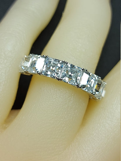 Asscher Cut Anniversary Band Moissanite Wedding Band Half Eternity Band Solid 14K White Gold, Statement Ring