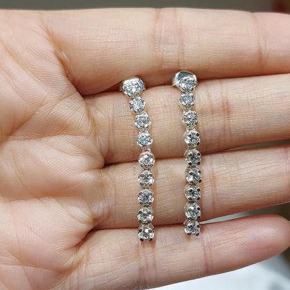 14k Gold- und Diamant-Hängeohrringe, 3mm Diamantohrringe, baumelnde Diamanten, echte Diamanten, 14k Rosé-, Weiß-, Gelbgold Ohrringe.