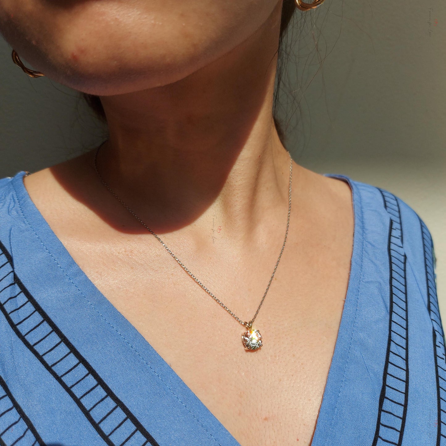Round diamond Necklace, 14k White Gold, Dainty Minimalist Round Pendant, Real Diamond Womens Necklace, Special Gift For Her. 0.5 carat engagement ring in Gold or Platinum — custom handcrafted by Forever For Love