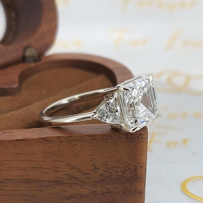 6 Ct IGI Certified Asscher Lab Diamond Three Stone Engagement Ring