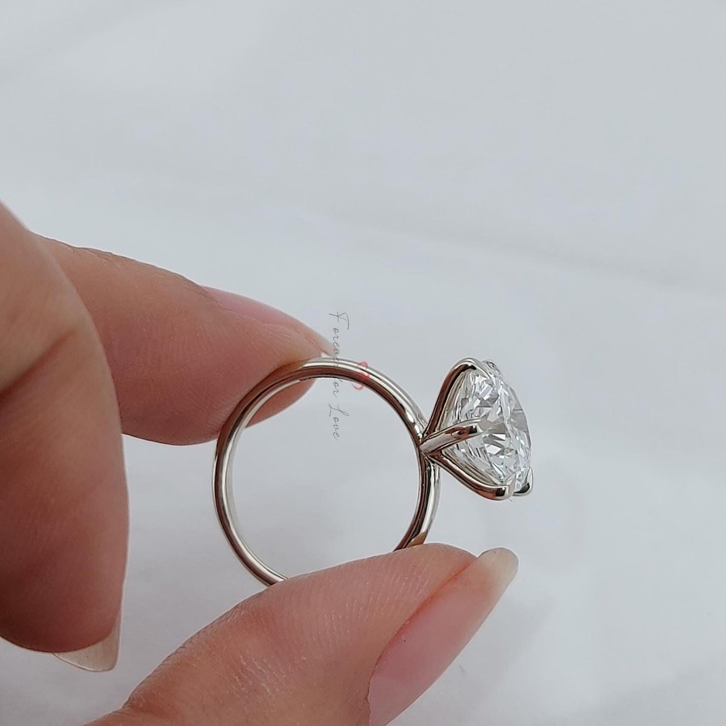 4 Ct Round Lab Diamond Solitaire Engagement Ring Round cut 1Ct Moissanite Brilliant Cut engagement ring in 935 Argentium Silver — custom handcrafted by Forever For Love