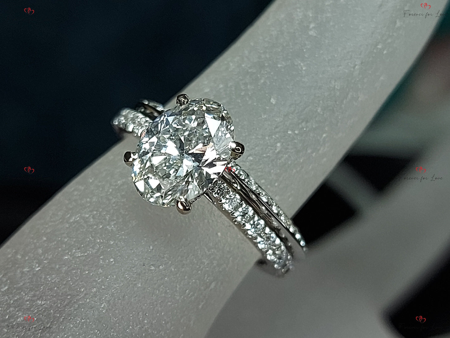 1.5 Ct Oval Lab Diamond Eternity Band Oval cut Moissanite Brilliant Cut engagement ring in 935 Argentium Silver — custom handcrafted by Forever For Love