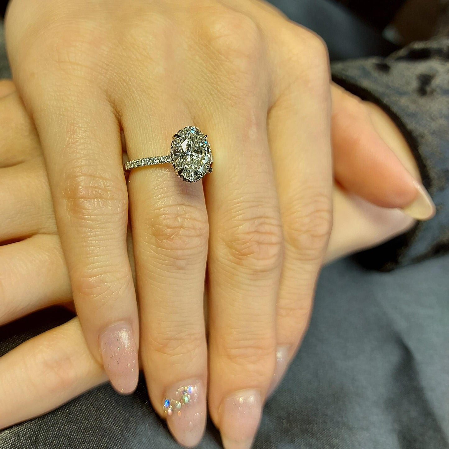 3 Ct Oval Lab Diamond Engagement Ring with Small Accents Oval cut 1Ct Moissanite Brilliant Cut engagement ring in 935 Argentium Silver — custom handcrafted by Forever For Love