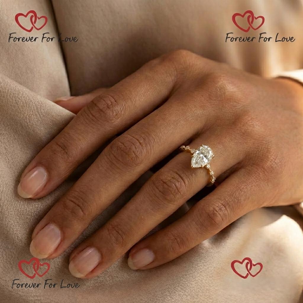 2.1 Ct IGI Certified Pear Lab Diamond Engagement Ring Pear cut 1Ct Moissanite Brilliant Cut engagement ring in 935 Argentium Silver — custom handcrafted by Forever For Love