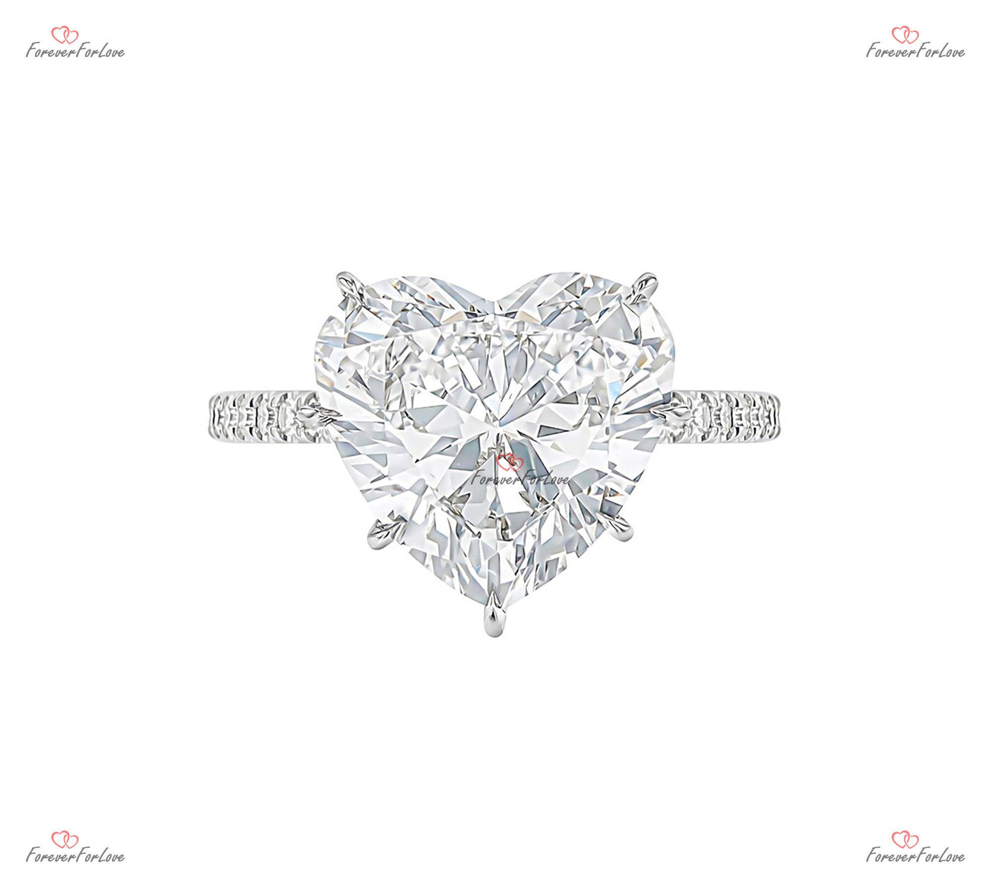 Bague de Fiançailles Pavée Cœur Moissanite 5 carats Heart cut 1Ct Moissanite Taille Brillant engagement ring in Gold or Platinum — custom handcrafted by Forever For Love