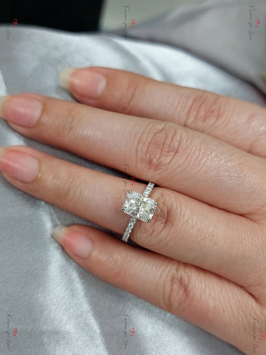 1.5 Ct Radiant Diamond, Moissanite Solitaire Engagement Ring