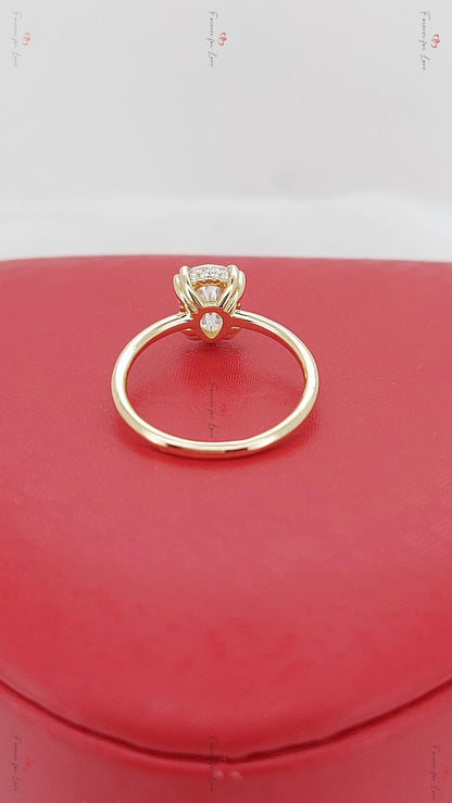 2 Ct Pear Diamond, Moissanite Hidden Halo Engagement Ring