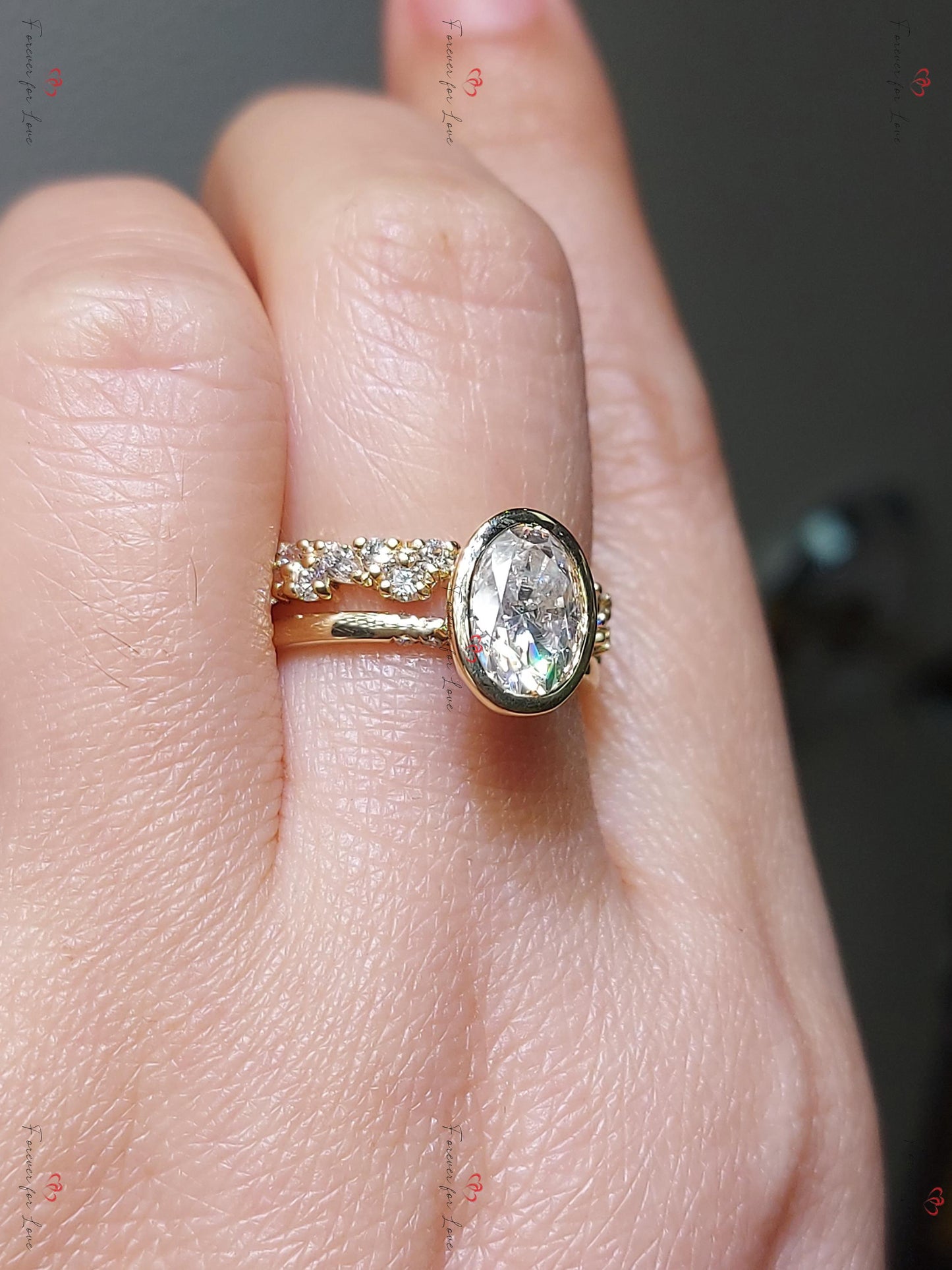 2 Ct Oval Moissanite Eternity Band Oval cut Moissanite Brilliant Cut engagement ring in 935 Argentium Silver — custom handcrafted by Forever For Love